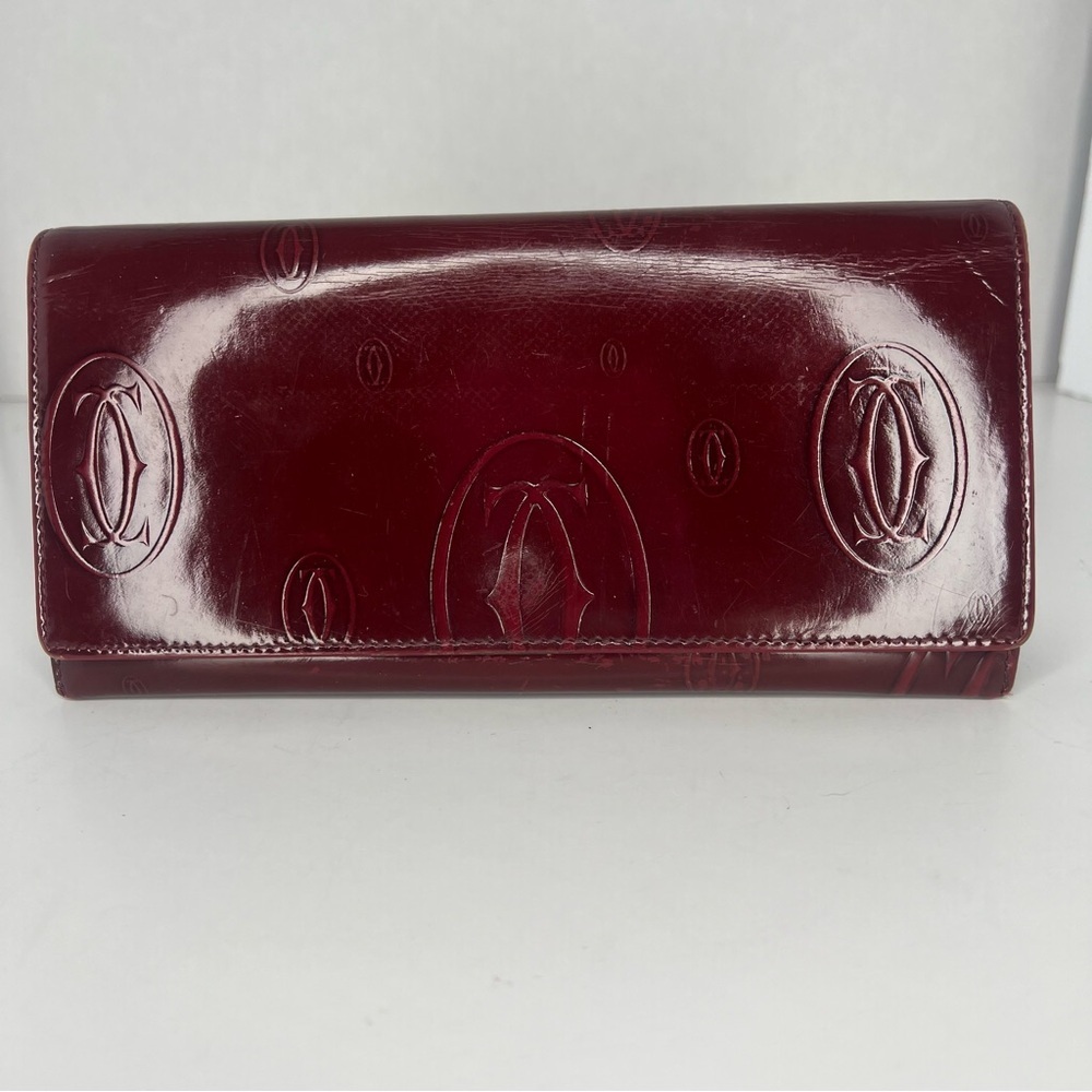 ♥️Cartier Bordeaux Patent Leather Happy Birthday‎ Bifold Long Wallet |PRELOVED♥️